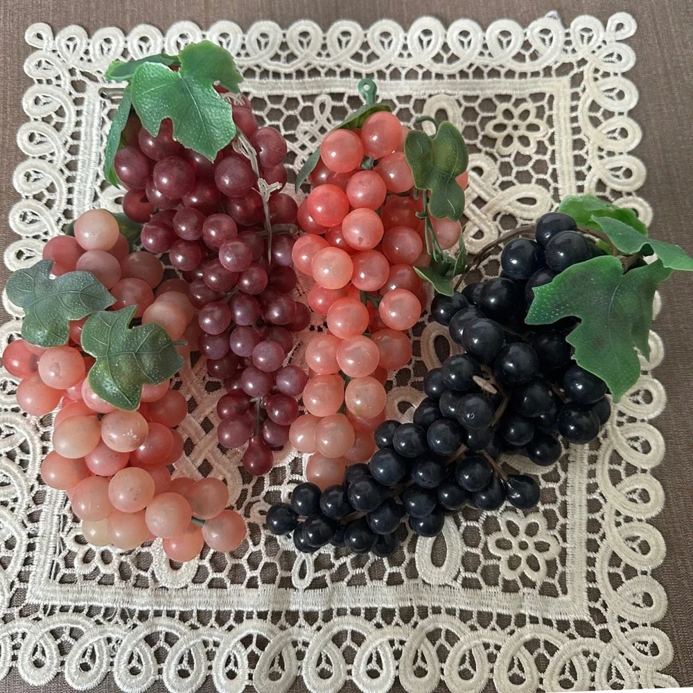 Vintage MCM Rubber Grape Lot of 4 Faux Fruit Lucite Style Retro Whimsigoth Decor